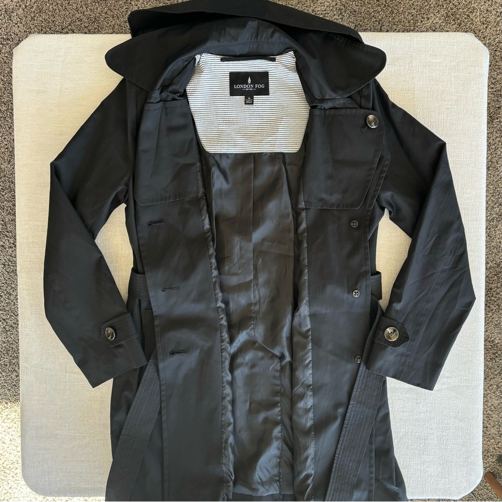 London Fog Women's Black Trench Coat with removable hood size m - Picture 2 of 11